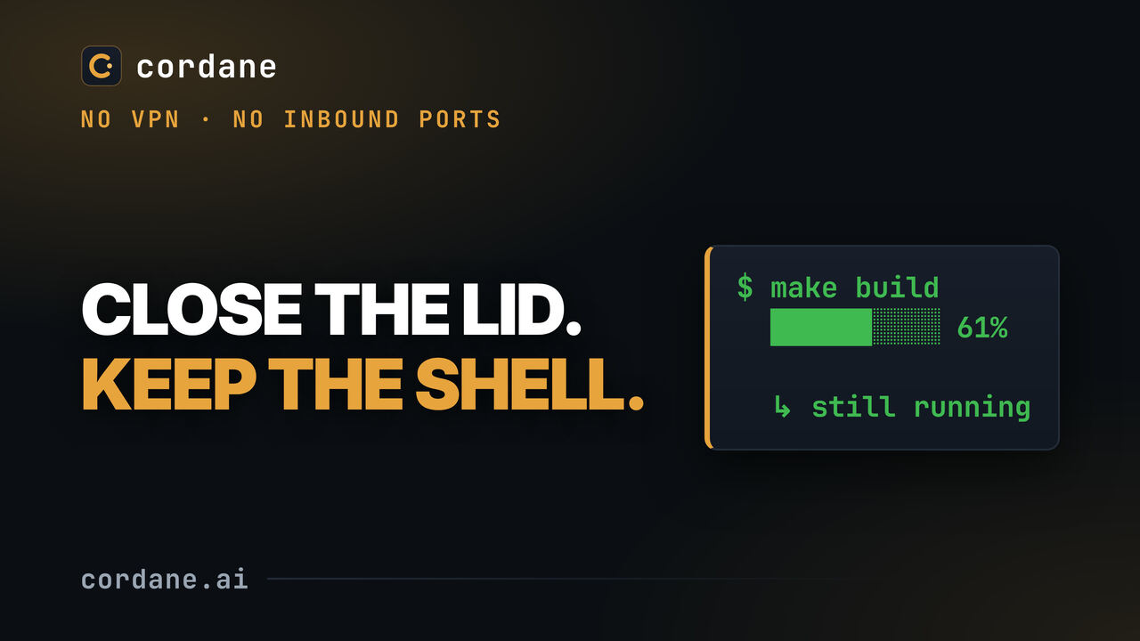 A Cordane terminal still running after the browser tab was closed and the hub restarted
